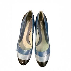 Kenneth Cole Reaction Blue, Light Blue & Black Leather Colorblock Pumps
